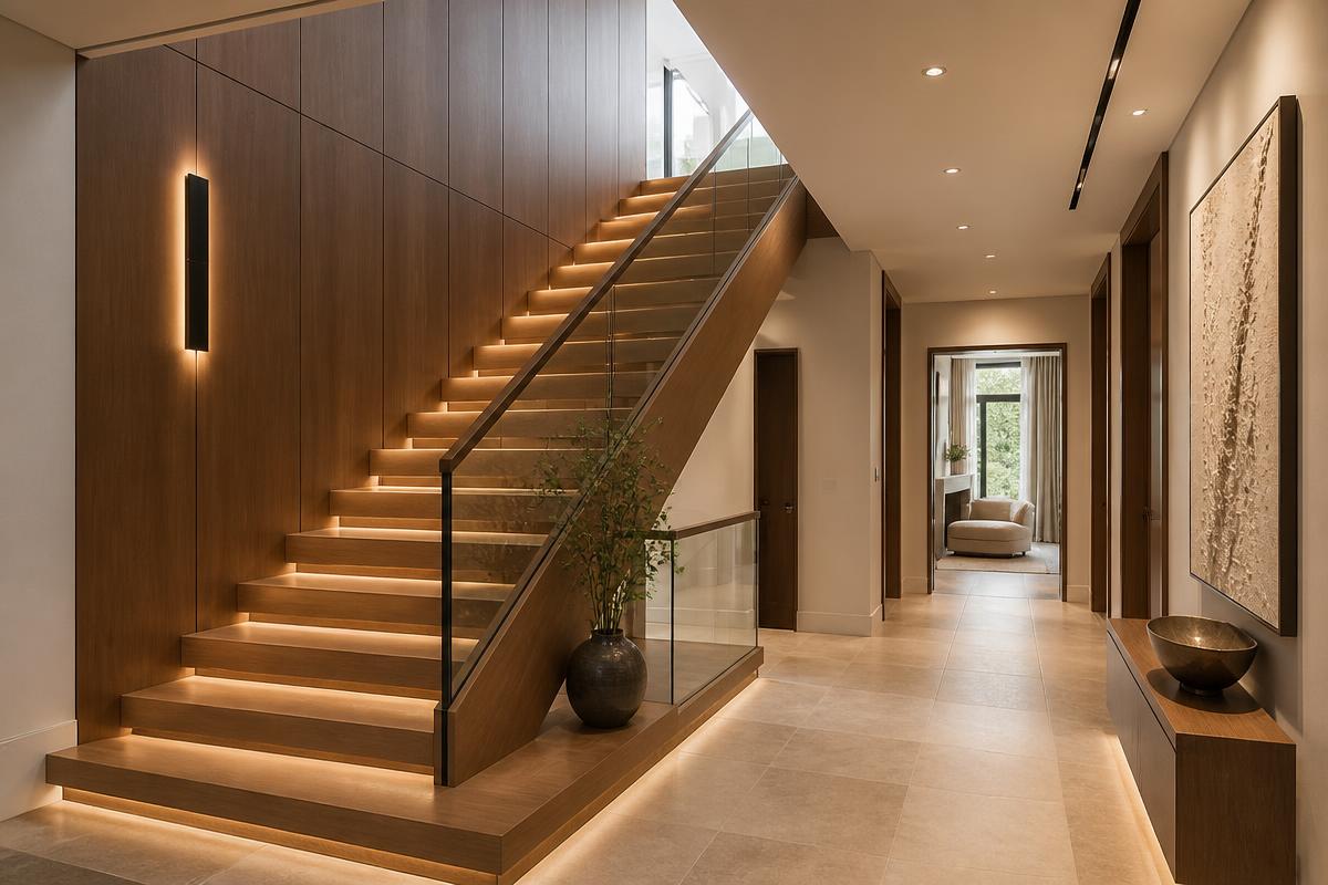 Gerenooveerde trap met houten bekleding