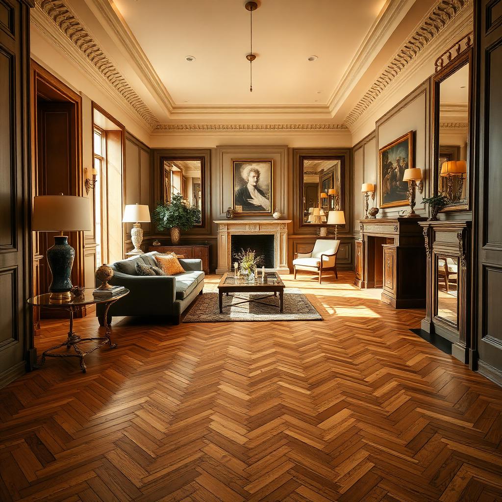 Eiken visgraat vloer in luxe interieur